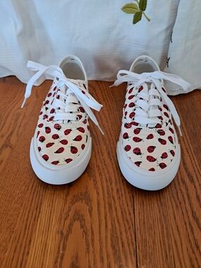 White Canvas Sneakers with Red Ladybug Print